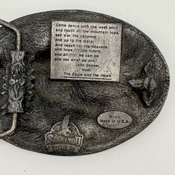 Vintage Pewter Belt Buckle 1988 "Eagle And The Hawk" By Siskiyou Buckle Co. USA - Picture 6 of 11